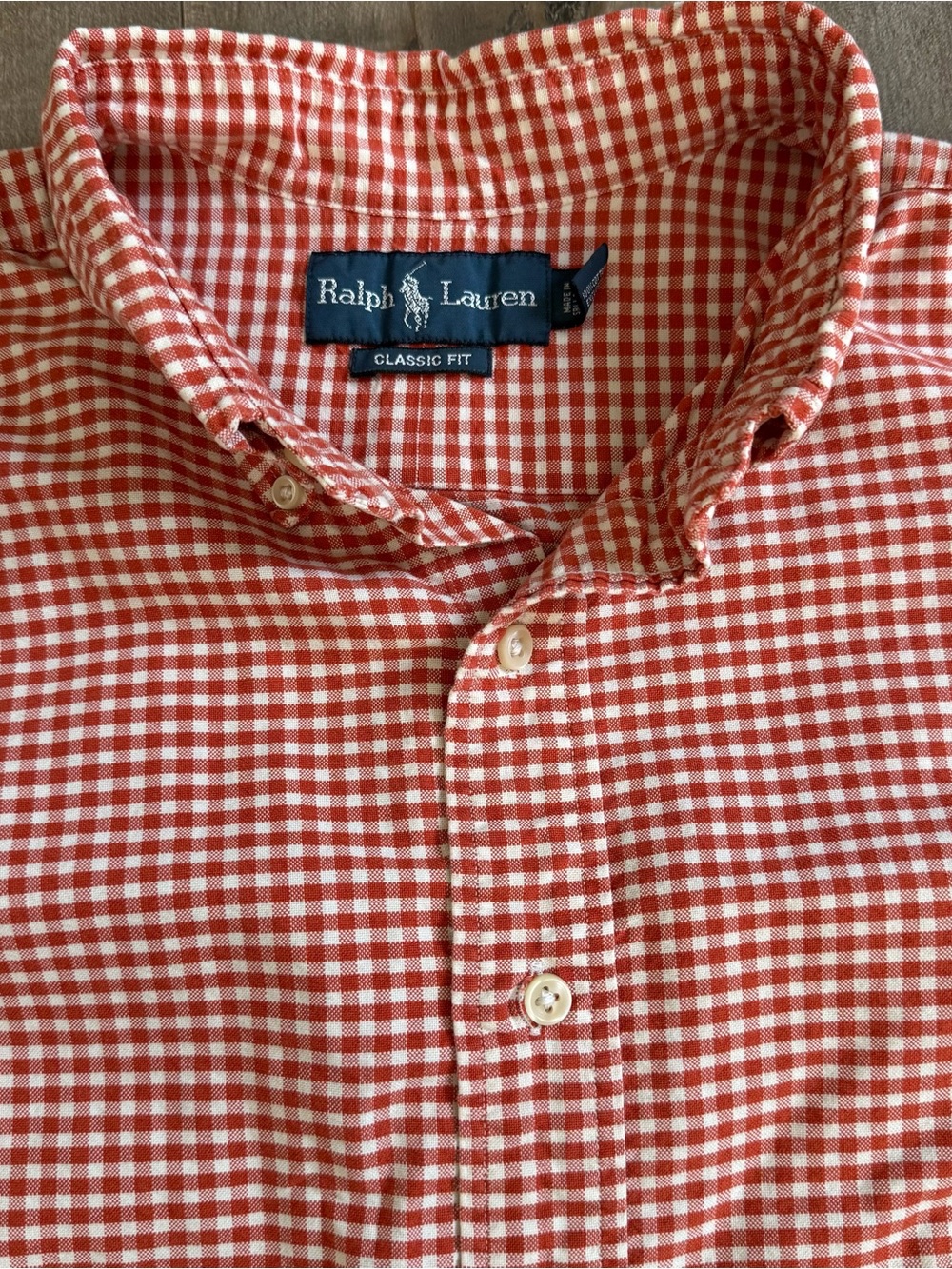 Ralph Lauren‎ Classic Fit Button Down Shirt XL Orange Check Gingham Green Pony